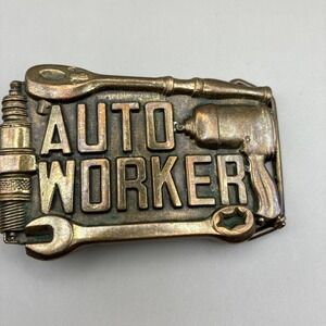 Vintage 1981 Baron Buckles Solid Brass Auto Worker Belt Buckle Mechanic 6247